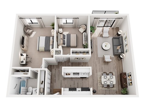 Floor plan for 2 beds, 1 bath, 864 sqft